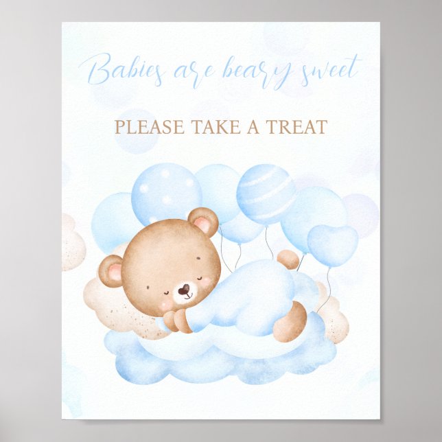 Affiche Boy Blue Bear Baby shower Favoriser Signal (Devant)