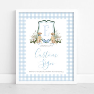 Affiche Boy Blue Preppy Baby shower Chien Custom Sign