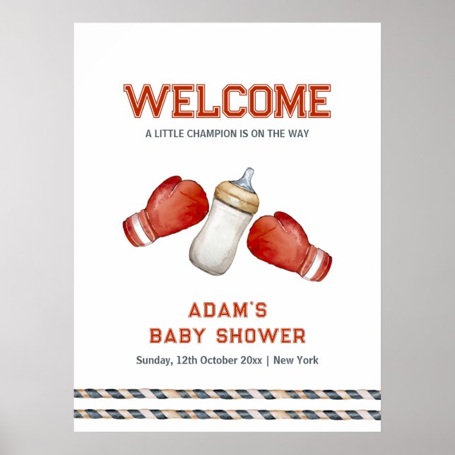 Affiche Boy Boxing Little Champion Baby Shower Welcome (Devant)