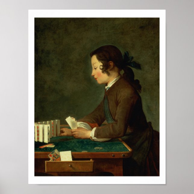 Affiche Boy Building a Castle of Cards (huile sur toile) (Devant)