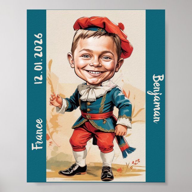 Affiche Boy Caricature in French Vintage Costume (Devant)