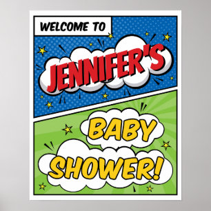 Affiche Boy Comic Book Superhero Baby shower Bienvenue