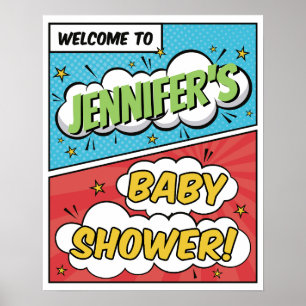 Affiche Boy Comic Book Superhero Baby shower Bienvenue