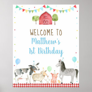 Affiche Boy Farm Barnyard Bienvenue à l'anniversaire