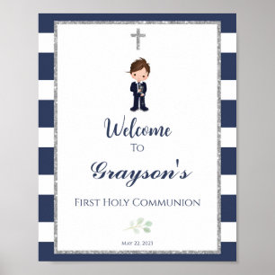 Affiche Boy First Communicon welcome sign