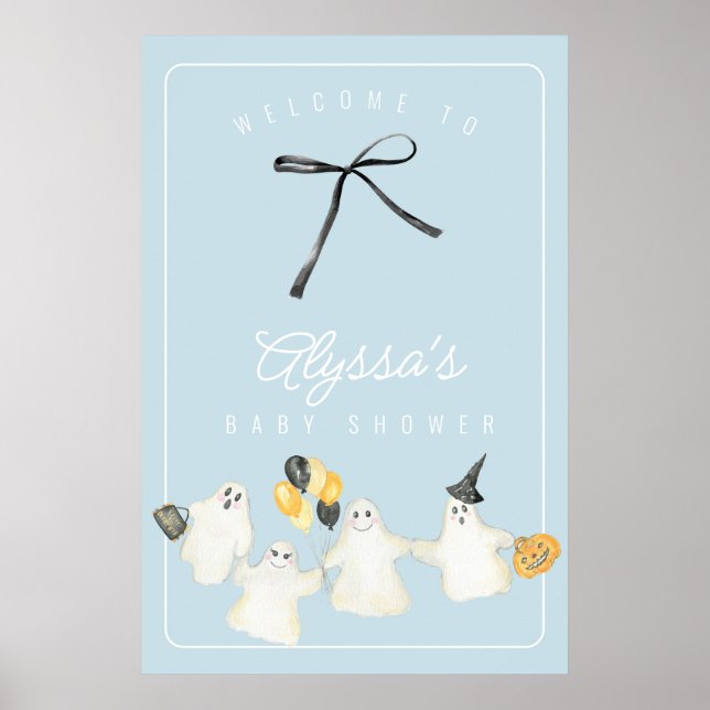 Affiche Boy Halloween Ghost and Black Bow Baby Shower (Devant)