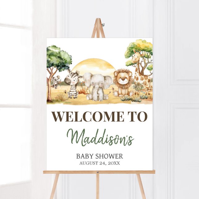 Affiche Boy Jungle Safari Animaux Baby shower Bienvenue (Safari Baby Shower Welcome Sign)