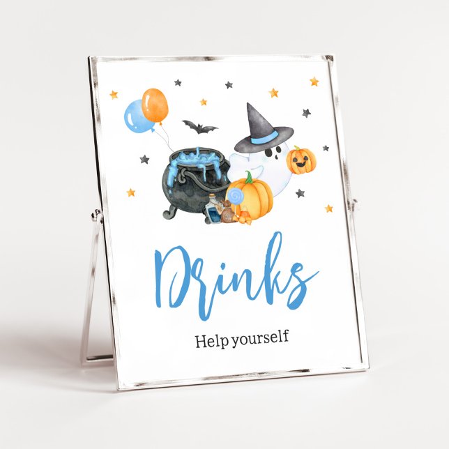 Affiche Boy Little Boo Ghost Baby shower Boissons (Ghost Halloween Baby Shower
Drinks Sign)