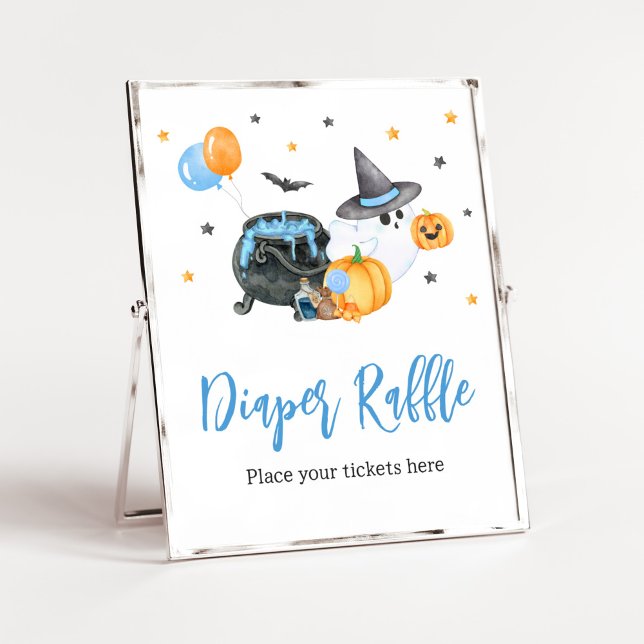 Affiche Boy Little Boo Ghost Baby shower Invitation (Ghost Halloween Baby Shower Diaper Raffle Sign)