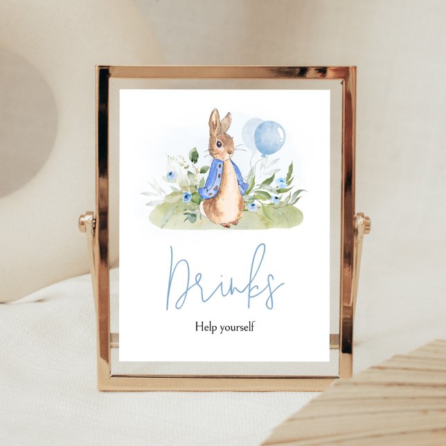 Affiche Boy Peter Rabbit Baby shower Boissons (Peter Rabbit Balloon Spring Baby Shower Drinks Sign)