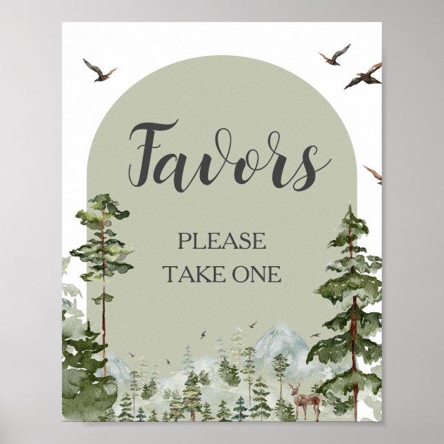 Affiche Boy Pine Tree Forest Mountain Baby shower Faveurs (Devant)