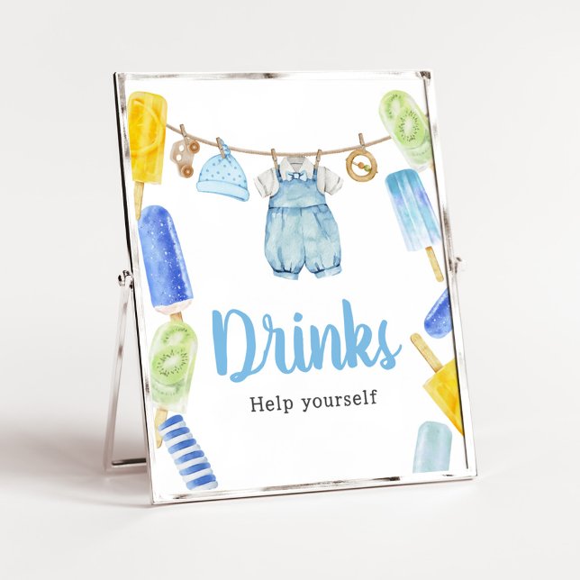Affiche Boy Popsicle Baby shower Boissons (Popsicle Baby Shower Drinks Sign)