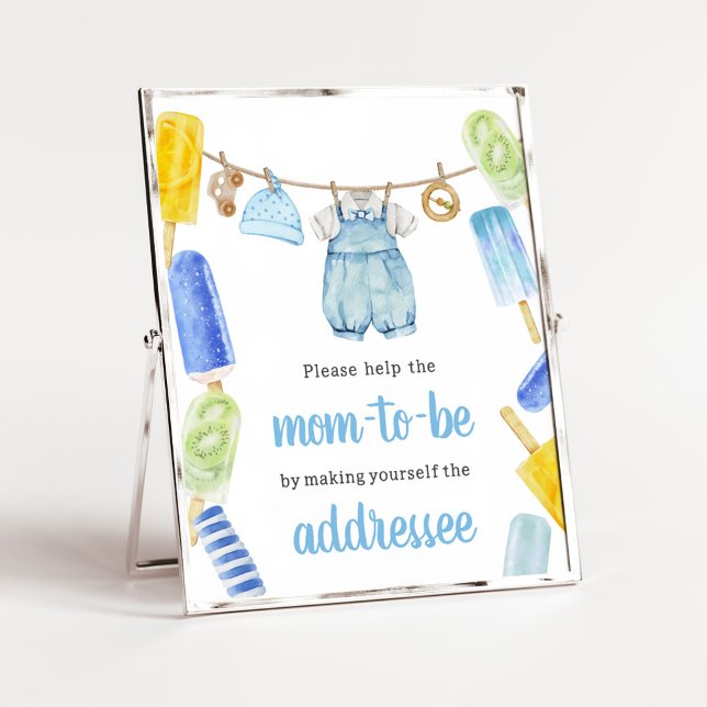 Affiche Boy Popsicle Baby shower Enveloppe Station (Popsicle Baby Shower Envelope Station Sign)