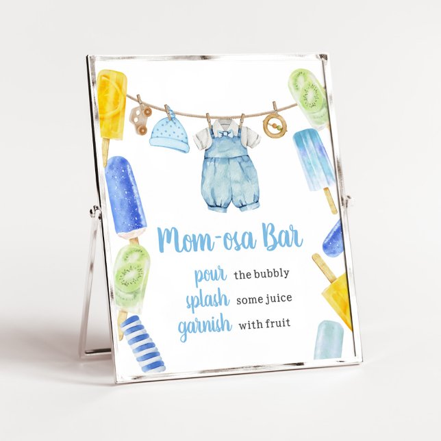 Affiche Boy Popsicle Baby shower Maman Osa Bar (Popsicle Baby Shower Mom Osa Bar Sign)