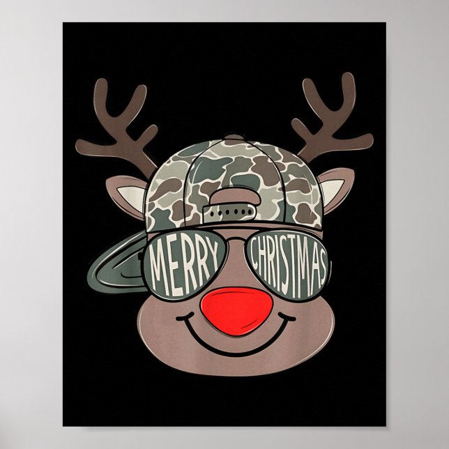 Affiche Boy Reindeer Hat Camo Hat Merry Christmas Xmas Boy (Devant)