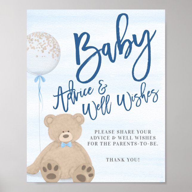 Affiche Boy Teddy Bear Blue Balloon Conseils bébé Signal (Devant)