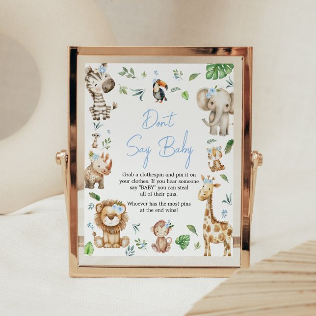 Affiche Boy Wild One Baby shower Safari Ne pas dire Baby (Safari Wild One Baby Shower Don't Say Baby Sign)
