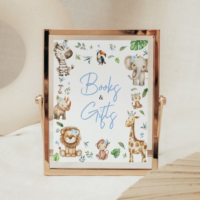 Affiche Boy Wild One Safari Baby showers Livres et Cadeaux (Safari Wild One Baby Shower Books and Gifts Sign)