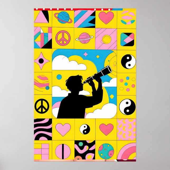 Affiche Boy With Telescope Pop Art (Devant)