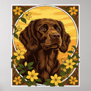 Affiche Boykin Spaniel Et Fleurs Jaunes De Jasmin