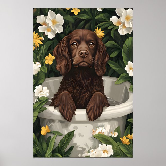 Affiche Boykin Spaniel In Bathtub Poster, Funny Dog (Devant)