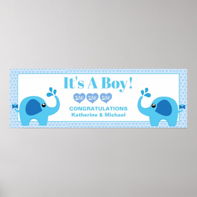 Affiche Boys Baby shower Blue Elephant Party Bannière (Devant)