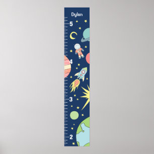 Affiche Boys Cute Blue Rocket Ship Space Growth Chart