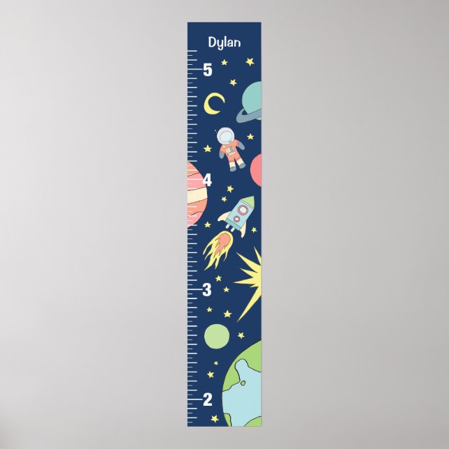 Affiche Boys Cute Blue Rocket Ship Space Growth Chart (Devant)