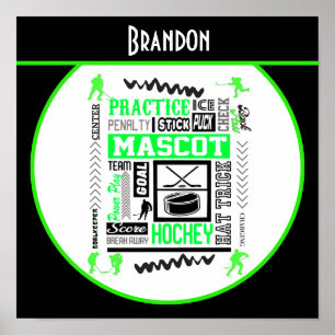 Affiche Boys Hockey Terminologie Personnalisée Neon Green