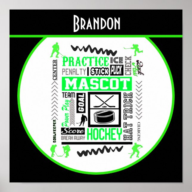 Affiche Boys Hockey Terminologie Personnalisée Neon Green (Devant)
