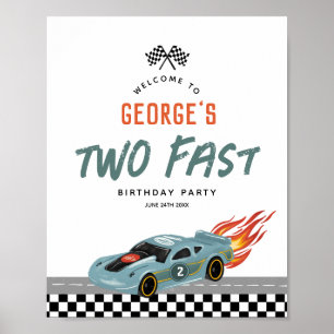 Affiche Boys mignonne Two Fast 2nd Birthday Hot Cars Welco