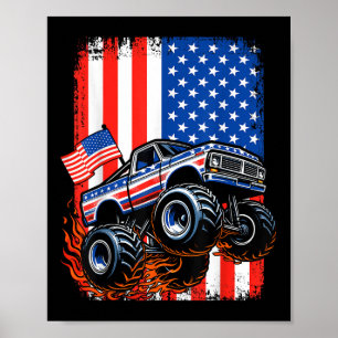 Affiche Boys Monster Truck Usa Drapeau Monster Truck 4th O