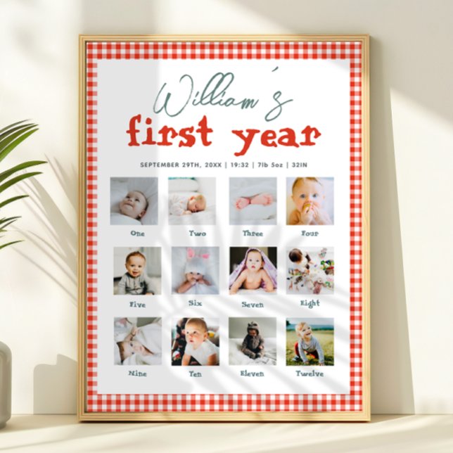 Affiche Boys Rustic Farm First Year Birthday Photo Collage (Créateur téléchargé)