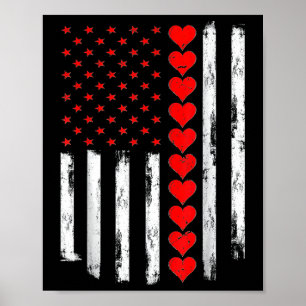 Affiche Boys Valentines Day American Flag Hearts