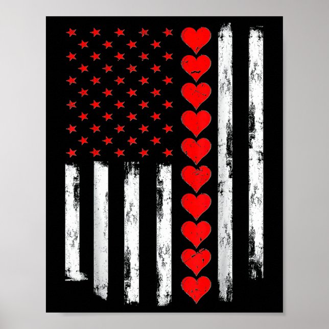 Affiche Boys Valentines Day American Flag Hearts (Devant)