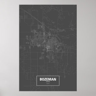 Affiche Bozeman, Montana (blanc sur noir)