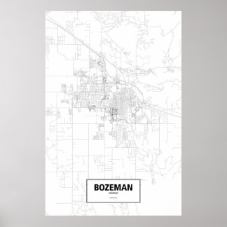 Affiche Bozeman, Montana (noir sur blanc)