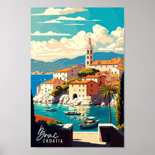 Affiche Brac Croatie Illustration de voyage artisanale