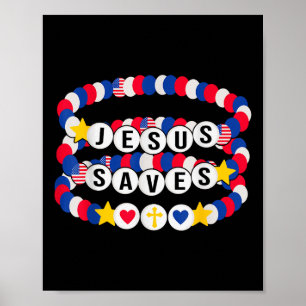 Affiche Bracelets Jésus Sauve Usa Fille Chrétienne Patriot