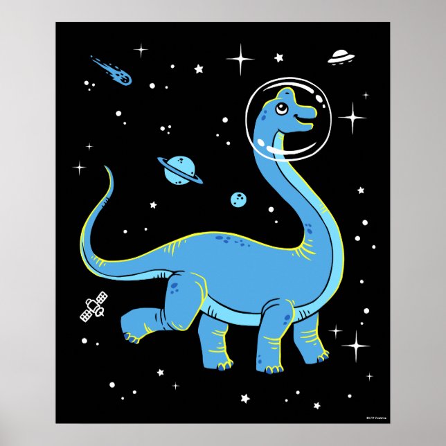 Affiche Brachiosaurus Bleu Dinos Dans L'Espace (Devant)