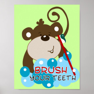 Affiche Bracrez vos dents Singe Salle de bain Art Imprimer