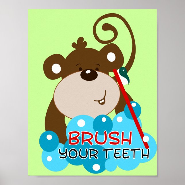 Affiche Bracrez vos dents Singe Salle de bain Art Imprimer (Devant)