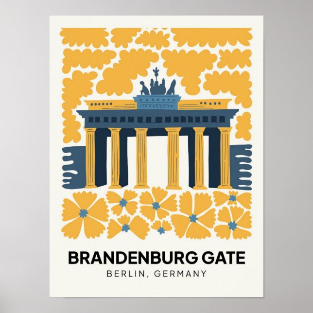 Affiche Bradenburg Gate Berlin Voyage abstrait art floral (Devant)