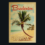 Affiche Bradenton Palm Tree Vintage Travel<br><div class="desc">A uniquely retro mid-century modern Bradenton Florida art print in vintage travel poster style. It features a curved palm tree on sandy beach with ocean under a blue cloudy sky.</div>