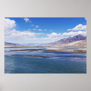 Affiche Brahmaputra river and mountain landscape - Tibet
