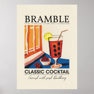 Affiche Bramble Classic Cocktail Recette Abstraite Retro