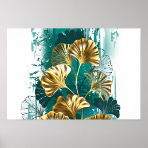 Affiche Branch with Golden Leaves Ginko Biloba