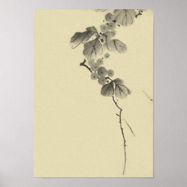 Affiche Branche avec Feuilles & Berries Hokusai Fine Art (Devant)