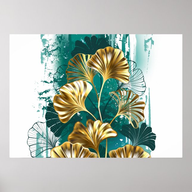 Affiche Branche avec Feuilles d'or Ginko Biloba (Devant)