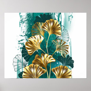 Affiche Branche avec Feuilles d'or Ginko Biloba